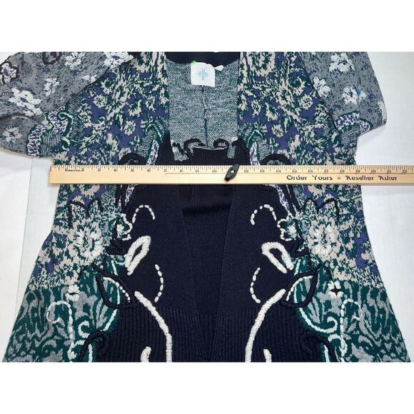 HWR Anthropologie Cardigan Women’s Size S Navy Blue Emma Embroidered Open Front - Picture 11 of 16